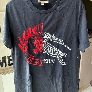 Burberry Black Tee with Red and White Crest Design